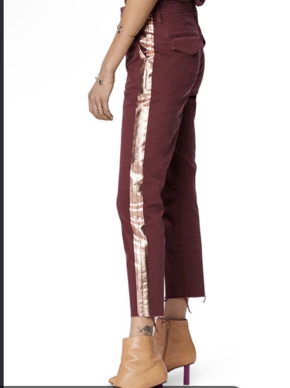 MOTHER Burgundy Chinos with Rose-Metallic Side Stripe